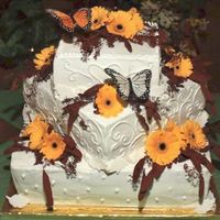 Janes Wedding Cake this is my first wedding cake. It is 16": 12" and 8" french vanilla covered in BC the flowers are real. The leaves around...