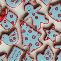 Retro Christmas Cookies Vanilla Sugar Cookie with Antonia icing. Design drawn on using edible marker