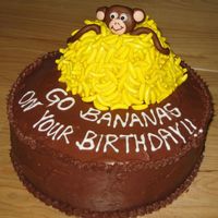 Monkey With Bananas Chocolate/Chocolate cake with fondant monkey instead mound of candy bananas.