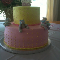 Baby Shower Chocolate cake with chocolate ganache filling on the bottom, rocky road filling on top; iced in buttercream. I made stroller and bears from...