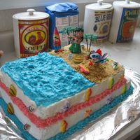 Lilo And Stitch I made this for my daughter's Luau party. There is a bon fire behind Stitch made with cherry candy flames, tootsie rolls, and m&m...