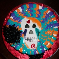 Halloween Birthday Buttercream with royal icing drippings. Skull is fondant and black buttercream roses.