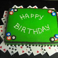 Blackjack Happy Birthday Chips are made from gumpaste, and fondant lines the cake. I airbrushed white buttercream to get it that shade of green.