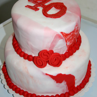 40Th Anniversary Cake Red and white marbled fondant, with modern roses.