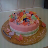 Butterfly Cake Chocolate cake with vanilla butter cream covered in MMF icing. Butterflies made from MMF.