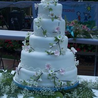 Cherry Blossom Wedding Cake Round cake covered with fondant and gum paste blossoms. Chocolate and white cake, based on a picture provided by the bride. Handmade...