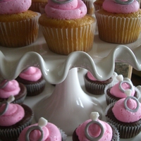 Bridal Shower Cupcakes Bridal shower cupcakes to go with 6" cake. Rings made of fondant brushed with silver lustre dust. "diamonds" brushed with...