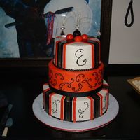 1 Year Anniversary Cake For Art Gallery This is a cake I did for a friend who owns an art gallery "Enchante" Her business colors are red, black and gold and she wanted a...