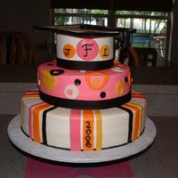 Dscf0119.jpg Graduation cake for a girl who didn't like her school colors (brown and gold). She said she wanted black and white w/ bright colors so...