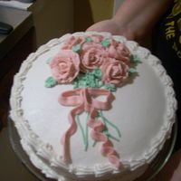 Family Cake French Vanilla Cake with BC icing. The cake was made for a family event. IThe cake took 4 1/2 hours to do, I forgot to put the sweet peas...