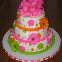 Polka Dot Fair Cake My entry for our local community fair. Buttercream icing with fondant dots and hand rolled beads. The bow (my first) and flowers are...