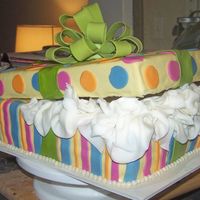 Present Cake This was made with a sheet pan that I cut into 3 rectangles. It is buttercream covered in marshmallow fondant. The colors were to match the...