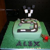 Race Track Cake This has a number 5 ontop thats supposed to be a road!The name says alex