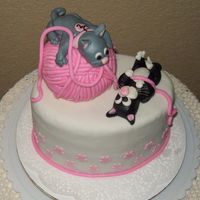 Playful Kitties WASC cake with Mocha buttercream filling, covered in Fondant with Fondant kittens and decorations