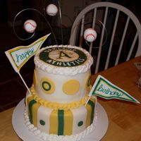 Oakland A's Birthday Cake Here is my first attempt at fondant, frozen buttercream transfer, stacking and gumpaste!!
