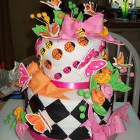 This Is My Second Fondant Covered Cake, Front View Vanilla Cake with alternating layers of Strawberry Buttercream filling and Strawberry Preserves. Covered in fondant with Gumpaste Flowers,...
