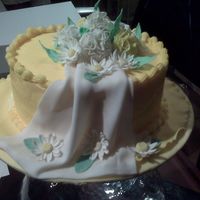Fondant Gumpaste Class Finale Cake yellow b/c with fondant drape and gumpaste flowers