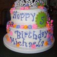 Tiara Butterfly Flower Cake This cake was for my daughter's 5th Birthday. She was very specific in what she wanted; tiara, butterflies and flowers.It is a 10 in...