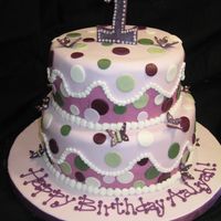 Polka Dots And Butterflies 8" and 10" cake. Number one is gumpaste mixed with fondant. Dark pink underneath is buttercream with the fondant "wave&quot...