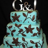 Turquoise And Brown Wedding Cake 8, 10, 12" square cakes. All MMF.