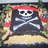 Pirate's Cake I made the skull and crossbones with color flow. Covered the cake with buttercream and then covered again using crushed oreo cookies to get...