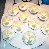 Flower Cupcakes Chocolate WASC and Yellow WASC cupcakes iced in buttercream. Quickly made to go with a retirement cake.