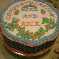 Duel Baby Shower Cake This is a simple cake I made for a duel baby shower at work. Mike just had a boy and Rick is having twin girls. The cake is made with a...