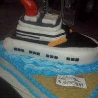Cruise Ship Retirement Cake Did this for a retirement party. A couple of mishap, but it came out cool. Huge! Two half sheets as the base, pound cake as the ship and...