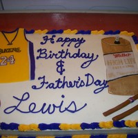Birthday/ Father's Day Combo Cake VERY short notice cake for my neighbor..asked at 6pm, wanted it the next morning... He had to share his b-dy with Father's day. Lakers...