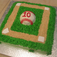 Baseball Cake Buttercream & Graham Crumbs with fondant bases. Baseball is a muffin top.