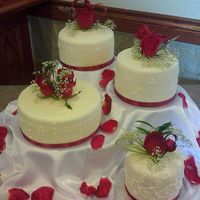 Monit Wedding Shower This is mmf, royal scrolls and dots, fresh roses on skewers and real satin ribbon.....i am pretty proud of this one!