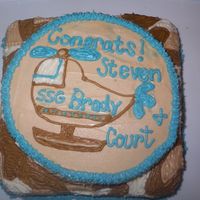 Camo Helicopter Baby Shower Did this for my bff's baby shower to match their crib bedding. Butter Pecan with BC. top is 9 round, bottom is 2 loaf pans iced...