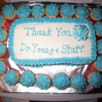 Last Day Of School Did this as a thank you for kiddos principal. All yellow, loaf pan cake with mini cupcakes to accent. All BC.