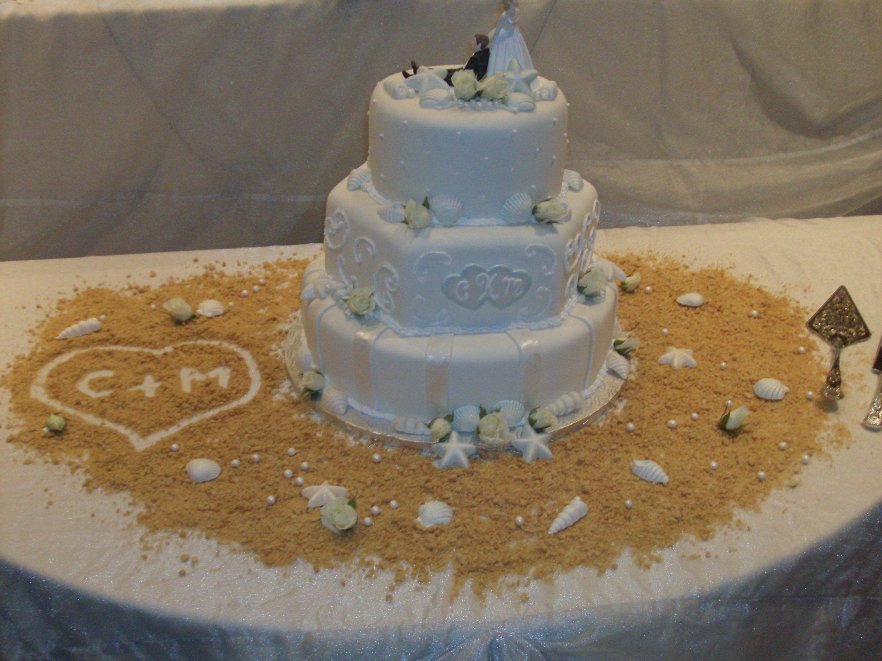 Beach Themed Wedding Cake This is the cake that I had so many questions about! I had to travel 6 hours in the car with it - and somehow it made it unscathed! Covered...