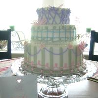 Whimsy Bridal Shower Cake was decorated to look like the invitation, with the exception of seafoam green on the bottom instead of pink, and the addition of pink...