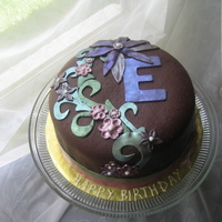 Chocolate Birthday Cake Covered and decorated entirely in modeling chocolate. Color given with luster dust