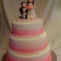 My First Wedding Cake 12', 10', & 8" Chocolate cake with Coconut filing. All covered in fondant and airbrushed with pick. ckae topper made ut...