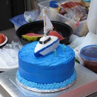 Sailboat Cake This cake was made for a co-worker who has a sailboat. The boat is made from RKT and covered in fondant. The sail is cotton.