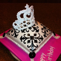 Princess Pillow Cake pillow cake that i made for my daughters teachers birthday. was fun to make. royal icing crown on top. hand painted damask on fondant