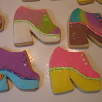 Platform Shoe Disco Cookies platform shoes made to coordinate with disco ball and dancers cake.