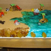Pirate Cake nephews pirate themed bday cake.. gel for the water. brown sugar for the sand.. boy this is going to be super sweet haha.. and fondant...