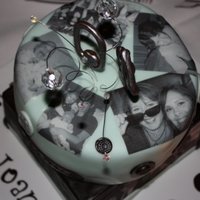 Edible Images 8" square cake on bottom, choc fondant...8" round cake on top, baby blue fondant. Scattered edible images and wired jewels.I will...