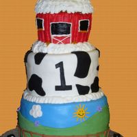 Adam's Farm Cake! This was for my sons first birthday! The top barn was his smash cake. Yes, it got everywhere and yes I was able to get it all out of his...
