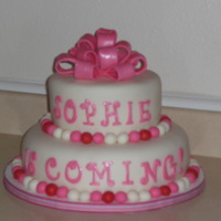 Girl Baby Shower Baby shower cake...all fondant. font and bow painted in shimmer luster dust. i took alot of time on this cake because i thought it was so...