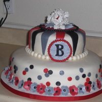 Wedding Shower covered in fondant, accents are fondant as well. flowers on top are gumpaste. this colors and design are by the customer.