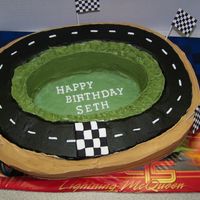 Simple Racetrack Cake Made this for a 5 year old's "Cars" party. Mom wanted a race track to put two matchbox cars on. Marble cake with vanilla...