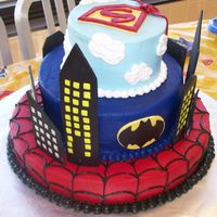 Superhero Spiderman, Bathman with Gotham City and Superman