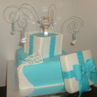 Tiffany Blue Engagement Cake covered in fondant and store bought ring