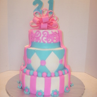 21St Birthday Cake 1st and 3rd tier Vanilla cake and 2nd chocolate. All buttercream w/ fondant accents. A few things I'm not crazy about this cake the...