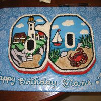 Lighthouse Birthday I cut this cake into the shape of the sixty and then drew the lighthouse scene on it....buttercream still rules!!!